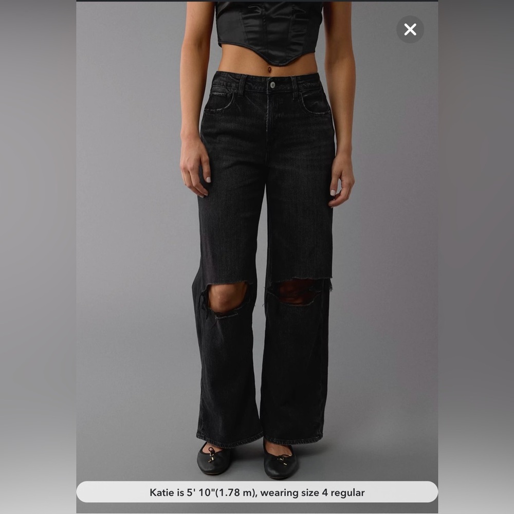 American Eagle Outfitters Black Distressed Wide Leg Jeans